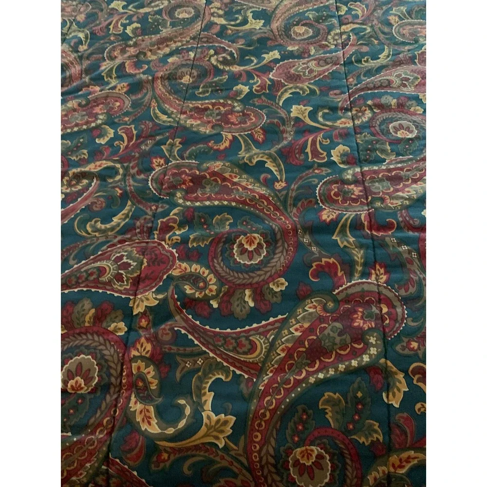 Croscill Vintage Paisley Comforter Green Burgundy Red Reversible Made in USA